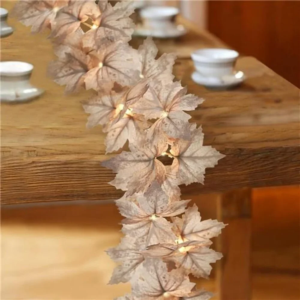 2 Pack Fall Garland with Lights - 8.2Ft Autumn Maples Leaf lighted Garland